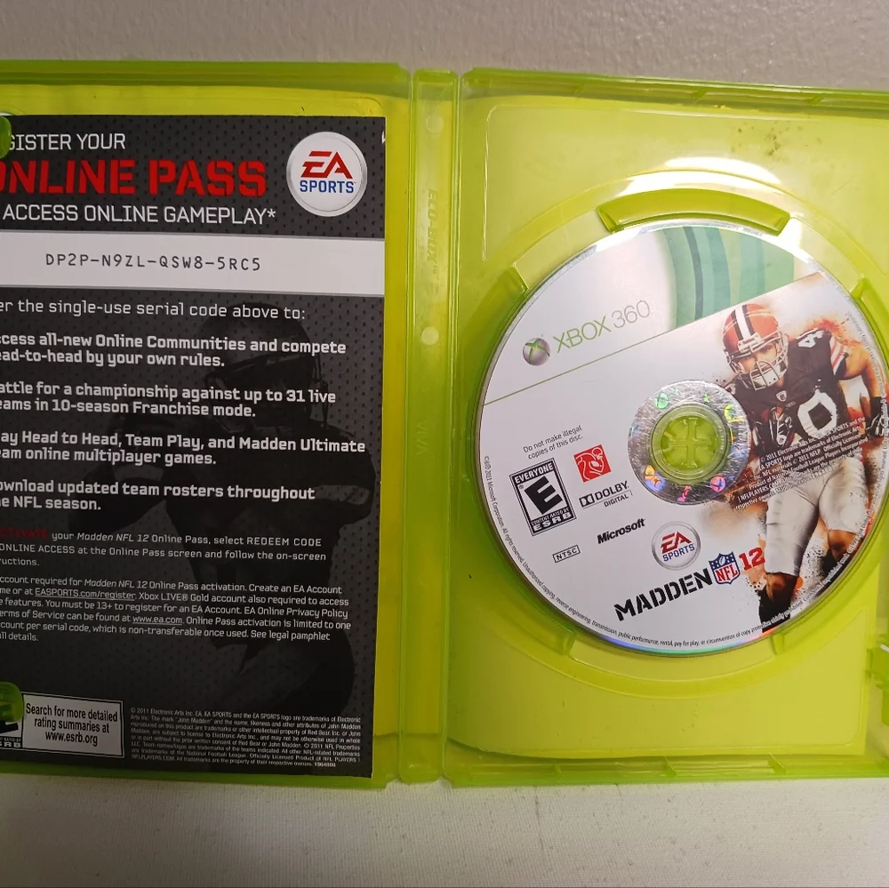 Xbox 360 EA Sports Madden NFL 12, rated E for everyone, Microsoft